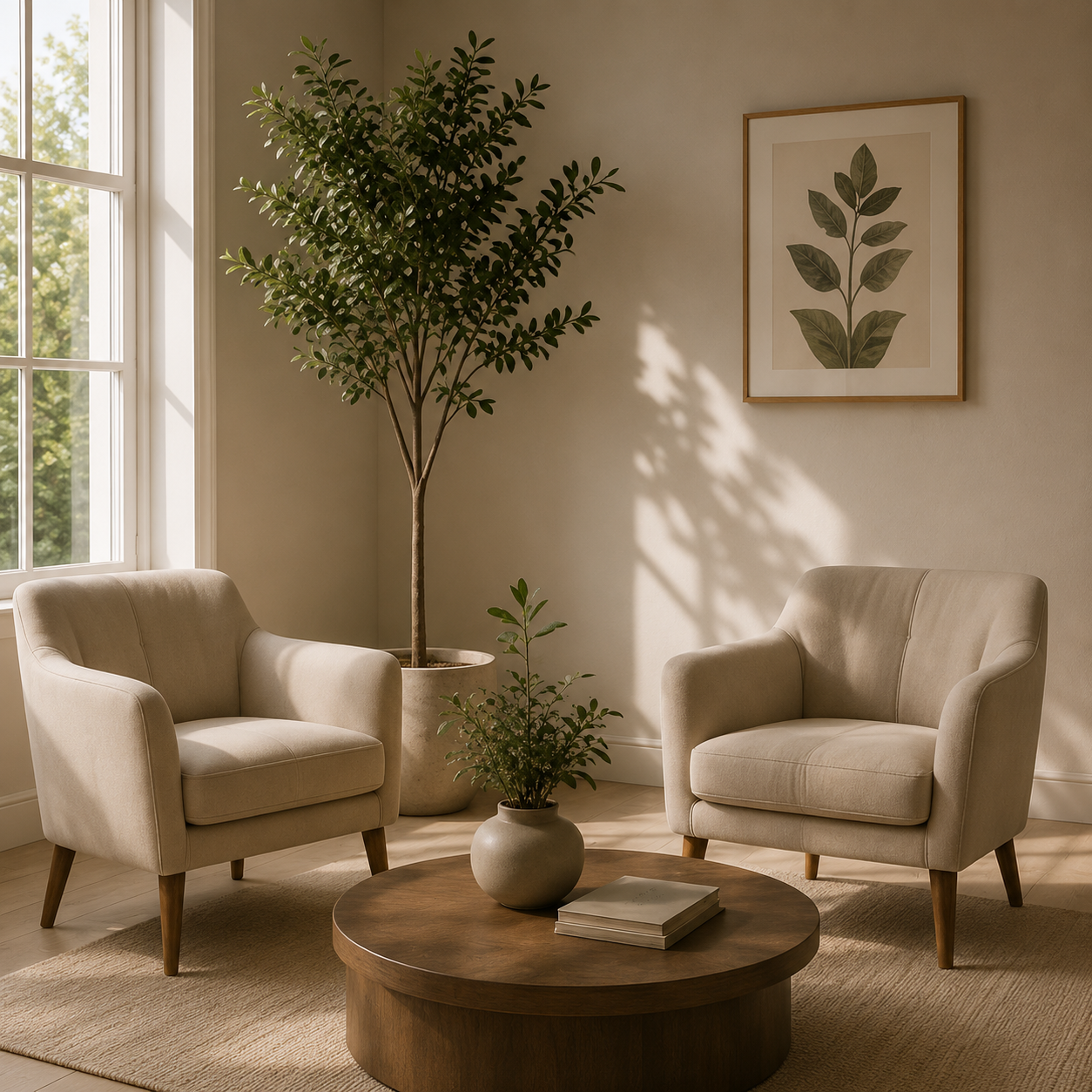 Minimalist peaceful therapy room